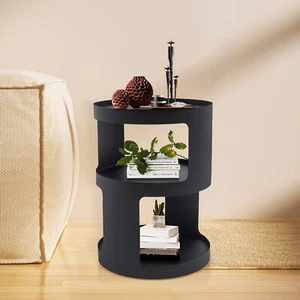 2-Tier Round End Bed Side Table Coffee Sofa Table Nightstand Living Room Black - Picture 1 of 21