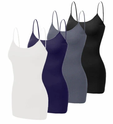 [4 包]女式长吊带背心棉质基本吊带上衣带肩带 S ~ 3XL — 第 1/4 张图片