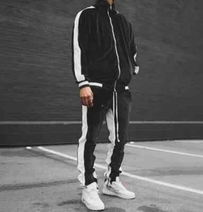 Mens 2 Piece Velvet Tracksuit Casual Pant Sweater Sweatsuit Sport Sweatshirt Set - Picture 1 of 18