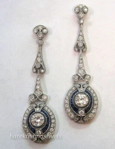 3CT Lab-Created Diamond Art Deco Vintage Drop Dangle Earrings 14K White Gold FN - Picture 1 of 4