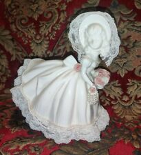 Amazing Unidentified Beaded & Laced Victorian Girl Sculpture With Rose Bouquet