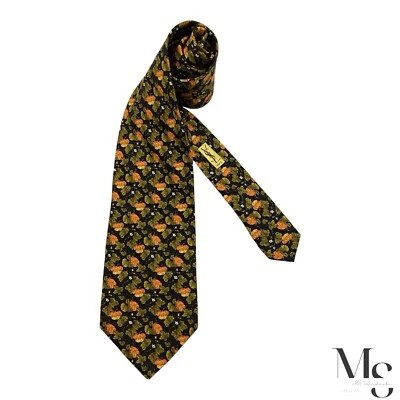 Corbata de seda con estampado de calabaza negra YVES SAINT LAURENT hecha en Italia W:3,75" EXCELENTE ESTADO Foto 1 de 4