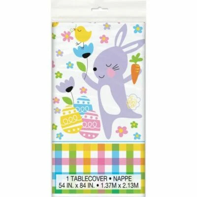 Easter Plaid Plastic Tablecover 54 x 84 Bunny Chick Eggs - Image 1 of 3