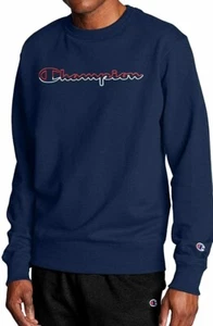 Champion Powerblend Rundhalsausschnitt Spript Split Logo Sweatshirt Navy Neu mit Etikett Herren Größe L - Bild 1 von 12