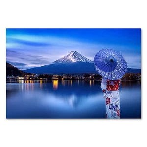 Póster 2516 Póster Lienzo Geisha, Volcán Fujiyama Japón Tokio Kimono Mujer - Imagen 1 de 7