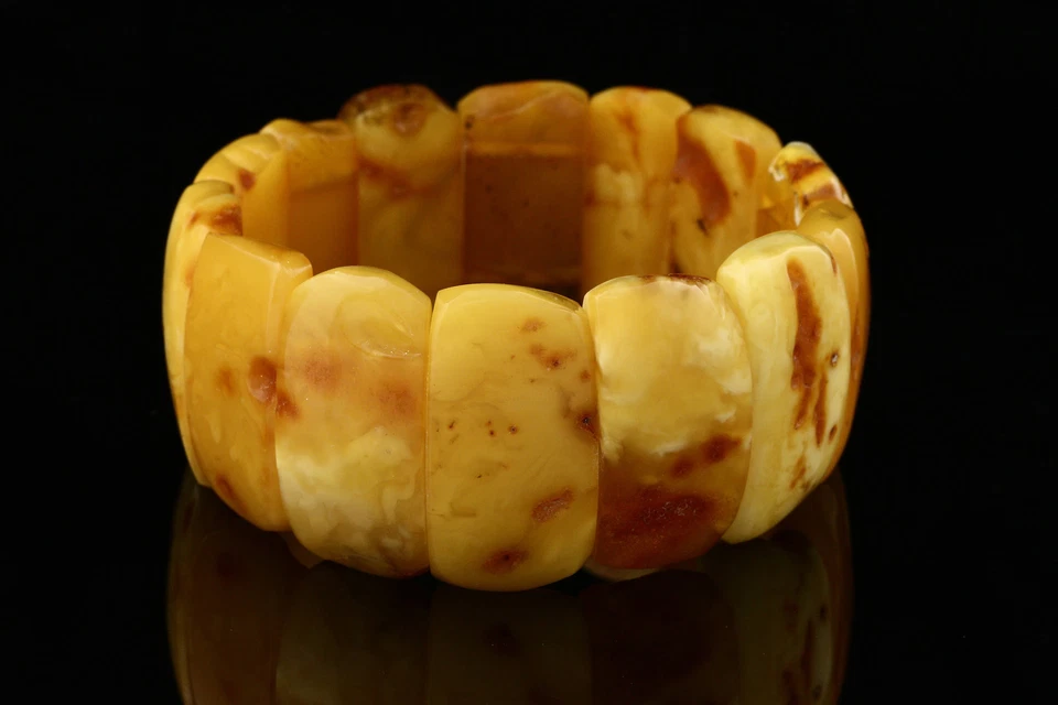 ANTIGUO ÁMBAR BÁLTICO Genuino Piezas Grandes Pulsera Elástica 43.9g b150610-7 Foto 1 de 3