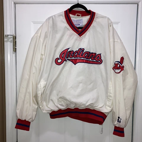 Vintage 90s Cleveland Indians Windbreaker Pullover STARTER Jacket XL White Wahoo Cover