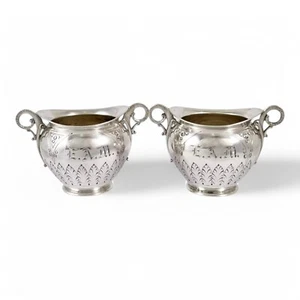 Coppia Di Sale Da Tavolo In Argento Gildato P.L. Krider Del XIX Secolo Americano - Picture 1 of 16