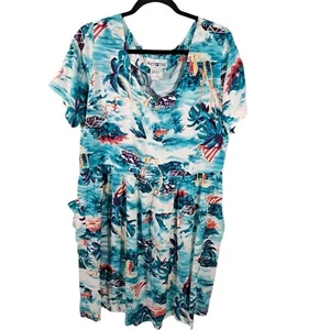 Vintage White Stag Dress Womens Large Turquoise Pullover Beach Vacation Sunset - Picture 1 of 12