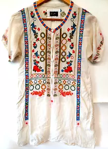 Johnny Was Biya Embroidered Short Sleeve Top 100% Cotton Women’s Size XS Summer - Picture 1 of 16