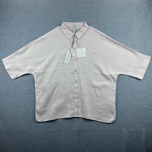 Rachel Zoe 100% Linen Women's Light Pink Collared Boxy Button Down Shirt Size M - Picture 1 of 9