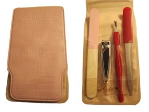 AVON NAIL CARE 4 Pc Kit + Pink Faux Crock Case 1989 - Picture 1 of 6