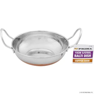 Copper Base Stainless Steel SERVING BOWLS Food Balti Karahi Kadai Curry Dishes - Picture 1 of 2