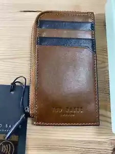 Ted Baker Gorgeous Contrast Leather Zip Coin Card Holder Wallet Pouch-TAN/Black - Picture 1 of 7