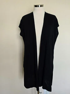 Eileen Fisher Petite Größe PL LP schwarz vorne offen ärmellos langer Strickpullover - Bild 1 von 14