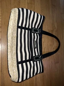 DANA BUCHMAN  Black and White Canvas Tote Shoulder Bag Leather Trim GUC - Picture 1 of 9