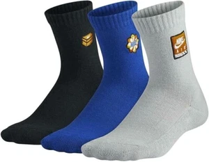 Nike Young Athletes' Cushioned Crew Socks (Black/Blue/Grey) UN0160-023 10C-3Y - Picture 1 of 2