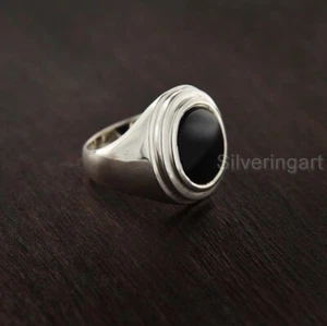 NATURAL BLACK ONYX DECEMBER BIRTHSTONE 925 STERLING SILVER SPIRITUAL MAN'S RING - Picture 1 of 3