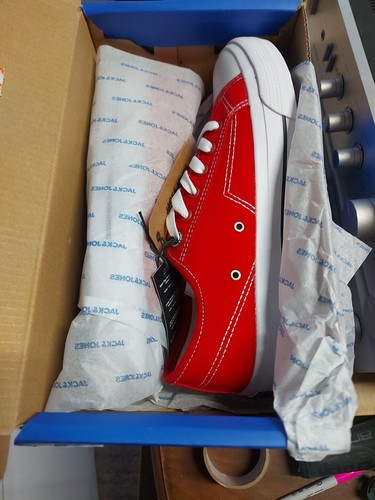 Jack & Jones Simon scarpe da ginnastica in tela rosse stile converse skateboard taglia UK 5
