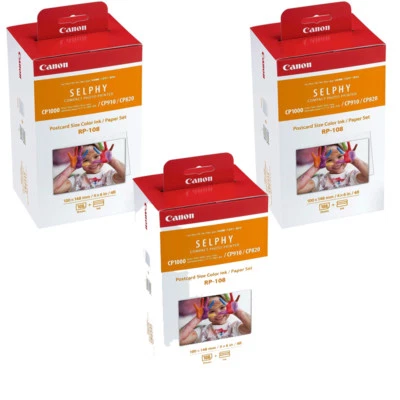 3 Pks Canon RP-108 Paper/Ink 4x6 108 Sheets for SELPHY CP820 CP910 CP1200 CP1300 - Image 1 of 3