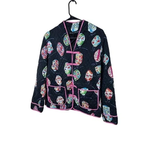 Anne Carson gesteppte Kimono-Jacke mit Laternenmuster schwarz rosa Seidenmischung Größe M - Bild 1 von 6