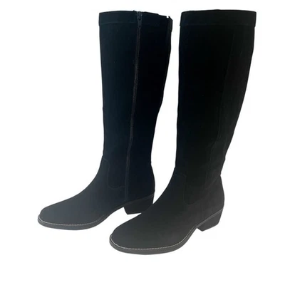 White Mountain Altitude Black Riding Boots Faux Suede Block Heel Zipper 6.5 NEW - Image 1 of 4