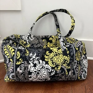 Vera Bradley Large Travel Duffel Bag Retired Weekender Zip Yellow Black Baroque - Picture 1 of 12