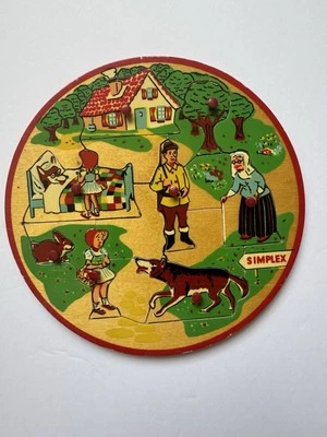1950s Wooden Round Peg Puzzle Simplex Red Riding Hood Holland 12 Pcs. Vintage - Image 1 of 4