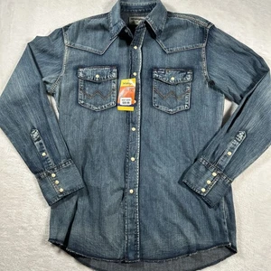 Camicia da lavoro Wrangler taglio cowboy autentica western uomo M denim perla snap blu - Foto 1 di 11