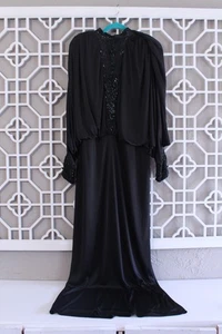 Vintage Jack Bryan Dress Womens 14 Black Draped Maxi Elegant Gown Classy Sequins - Picture 1 of 18
