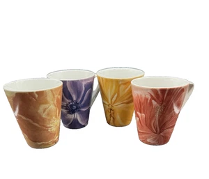 Pier 1 Imports Watercolor Blooms Floral Coffee Mug Cup Pier One 12oz. Set of 4 - Picture 1 of 8