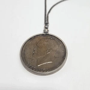 1976-D Eisenhower Bicentennial Dollar Pendant - 25" Chain Silver Tone - Picture 1 of 7