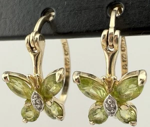 ROSS SIMONS GOLD PLATED 925 PERIDOT DIAMOND ACCENT BUTTERFLY HOOP EARRINGS K588A - Picture 1 of 5