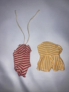 Vintage Clone Barbie rot gelb weiß Zebra Badeanzug - gestreifter Badeanzug Set - Bild 1 von 3