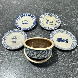 1994 Beaumont Bros Pottery Salt Glazed Stoneware Mini Plates & Ramekins - Signed - Picture 1 of 10