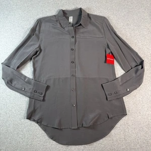 Spanx Low-Maintenance 100% Silk Button-Down Shirt Women’s XS Slate Gray NEW - Picture 1 of 8