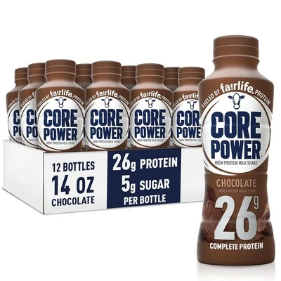 Batido de proteínas Core Power, chocolate, botella de 26 g, 14 oz, 14 fl oz (paquete de 12)  Foto 1 de 4
