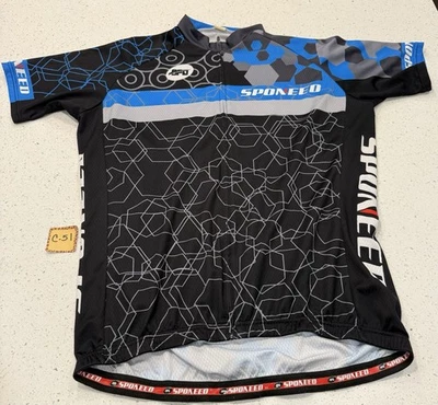 Camiseta deportiva de ciclismo Sponeed para hombre grande negra azul cremallera completa manga corta camisa de bicicleta Foto 1 de 4