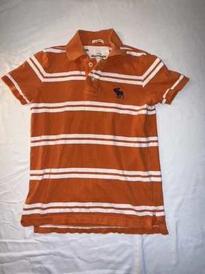 Polo vintage Abercrombie para niños, naranja/blanco, alce azul, talla mediana, 75654, Y2K Foto 1 de 4