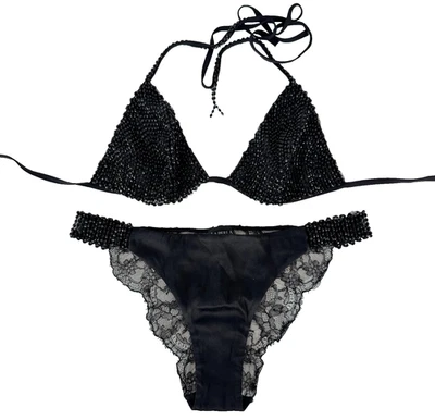 $784 La Perla New 2 PC Beaded Bra 6 B US 42 IT Panty S US 2 IT Beaded Sheer Lace - Image 1 of 4