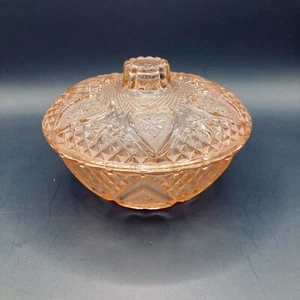 Vintage Heart Pattern Pink Glass Bowl w/ lid from Firna Indonesia Candy Dish - Picture 1 of 4