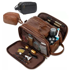 Für Herren Kulturbeutel PU Leder Groß Reise Kulturtasche Rasur Wasserabweisend - Bild 1 von 16