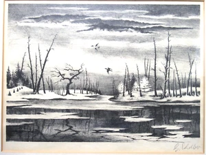 SILENCE GEORGES SCHREIBER ASSOZIIERTE AMERIKANISCHE KÜNSTLER LITHOGRAPHIE GERAHMT - Bild 1 von 4