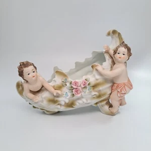 Vintage Lefton China Hand Painted Victorian Bisque Cherubs Putti Planter KW862 - Picture 1 of 15