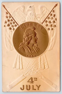 1909 4th Of July Embossed Postcard, Lady Liberty, Eagle, Flags, Manly, Iowa - Picture 1 of 2