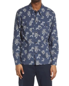 Vince Men Ikat Floral Print Shirt Jacket Hematite Size S - Picture 1 of 2