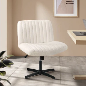 Oikiture Mid Back Armless Office Desk Chair Wide Seat Sherpa White - Picture 1 of 10