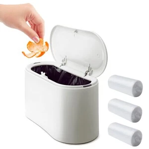 Mini Desk Trash Can with Lid with 90 Pcs Trash Bag, Lint Bin 0.5 Gallon Count... - Picture 1 of 7