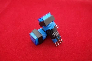 2PCS Cutout 12MM 110V Blue LED ILLUMINATED Square Maintained PUSH BUTTON 5 PINS - Picture 1 of 1