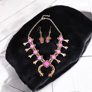 Western Style Pink Necklace and Red Earrings - Picture 1 of 8